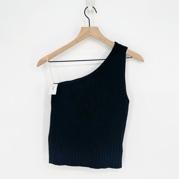 NEW Aritzia Wilfred Canto One Shoulder Top Rib Knit Wool Blend Black Women's M - Picture 1 of 9